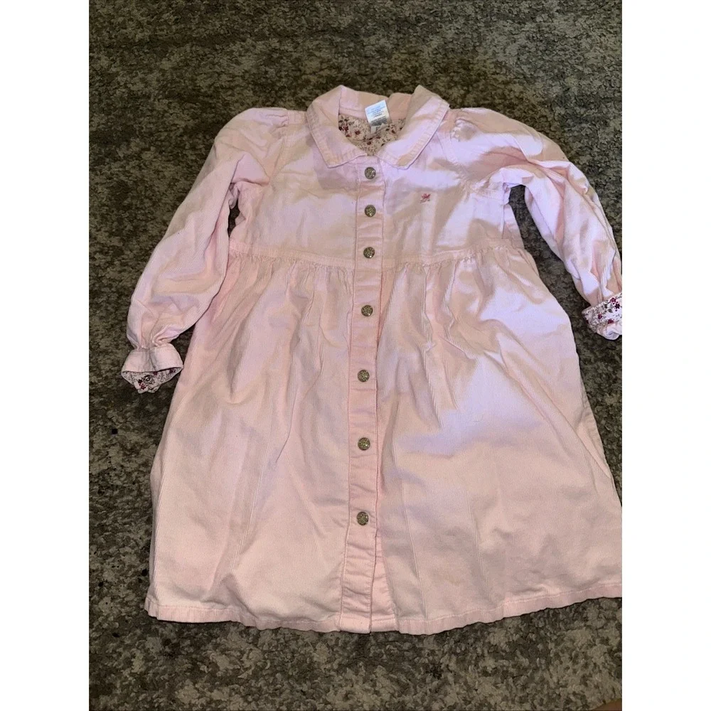 Old Navy Toddler Pink Corduroy Smock Dress Size 4T Girls Button Floral DARLING
